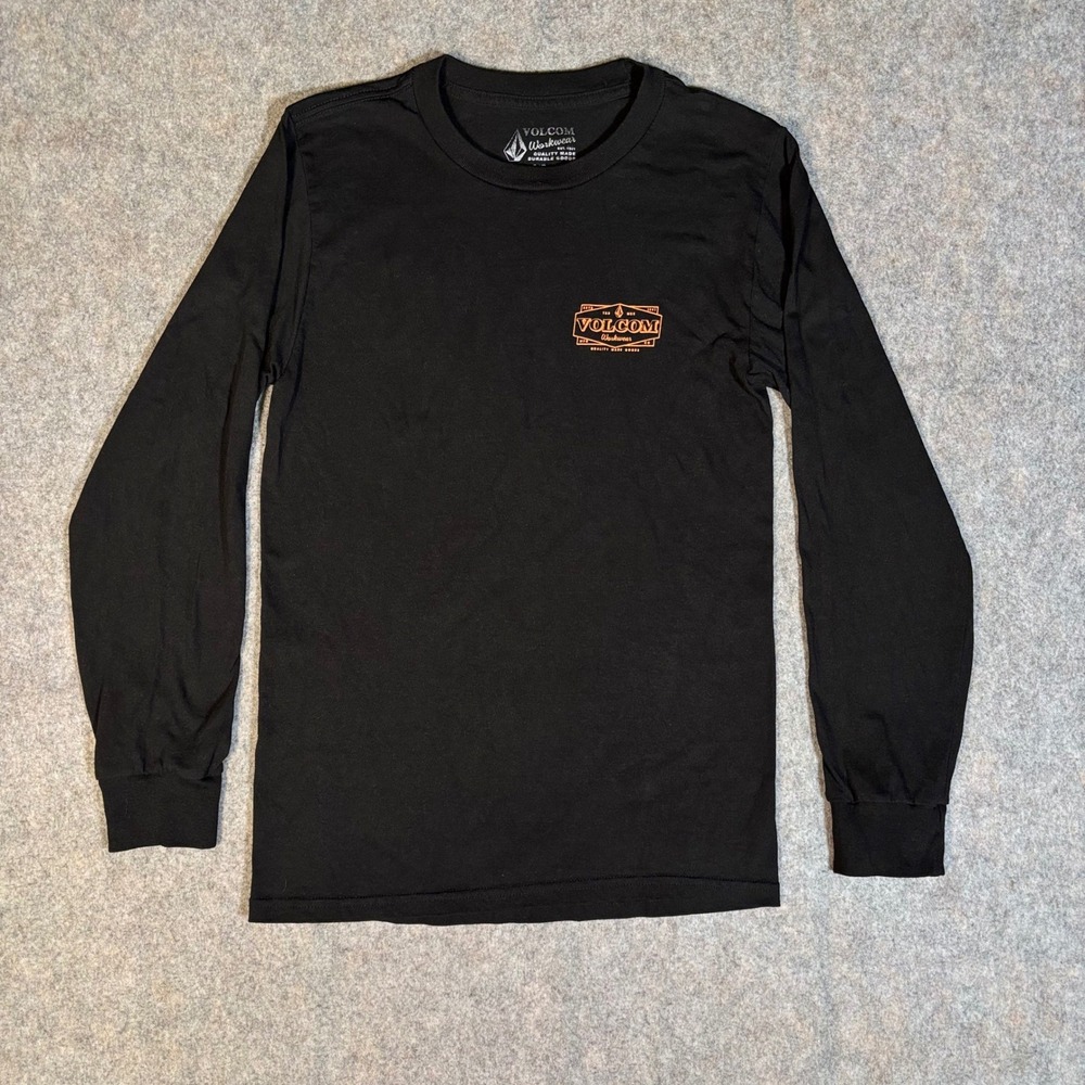 Volcom Workwear Long Sleeve T-Shirt Mens Small Black Graphic Skater Tee 7296